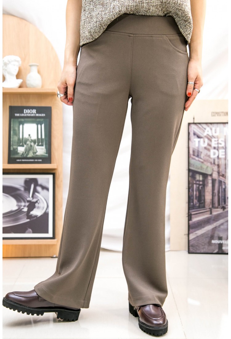 2315-1247A - 氣質感 - 橡根腰 ‧ 滑滑扯布料 小喇叭褲 (韓國)  